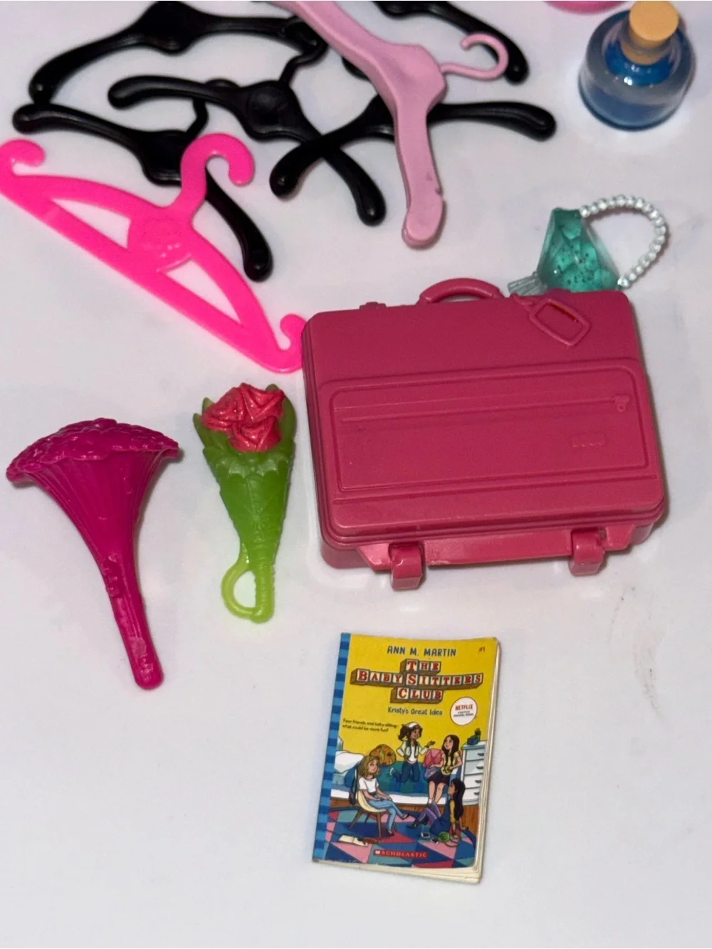 Barbie Mattel accessories clock bouquet book hangers bottle etc